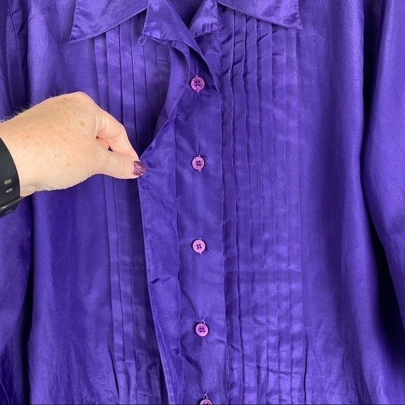 David Matthew Pleated Hidden Button Down Blouse Women's 14 Purple‎ - Picture 5 of 9